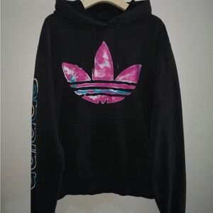 adidas Black Hoodie with Pink and Blue Logo